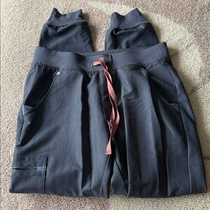 FIGS heather denim Jogger Pants with Pink Drawstring size s